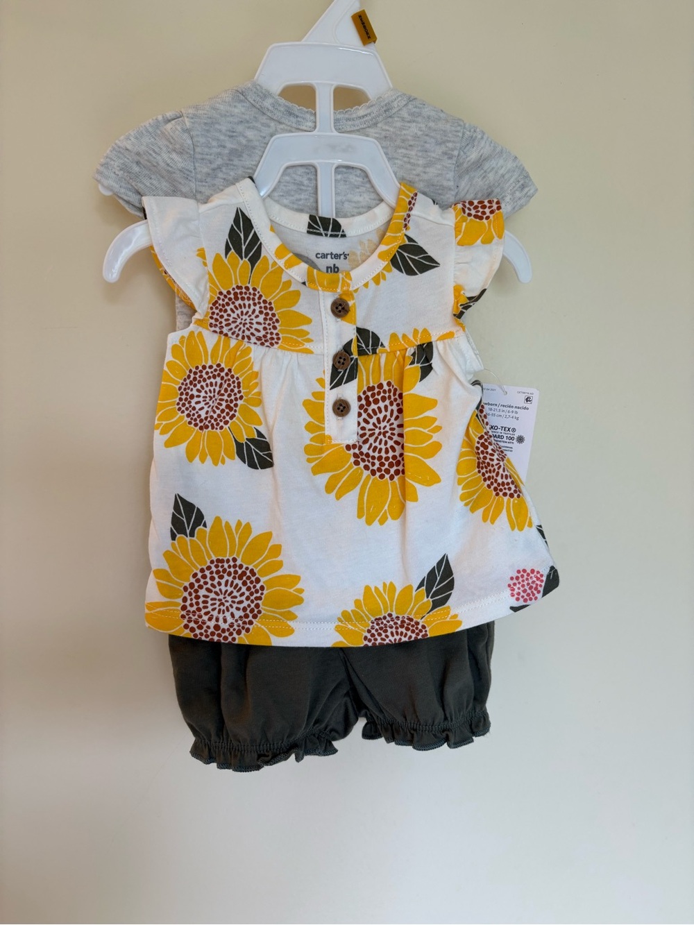 Carter's Sunflower Print Top with Olive Bloom Shorts & Onesie